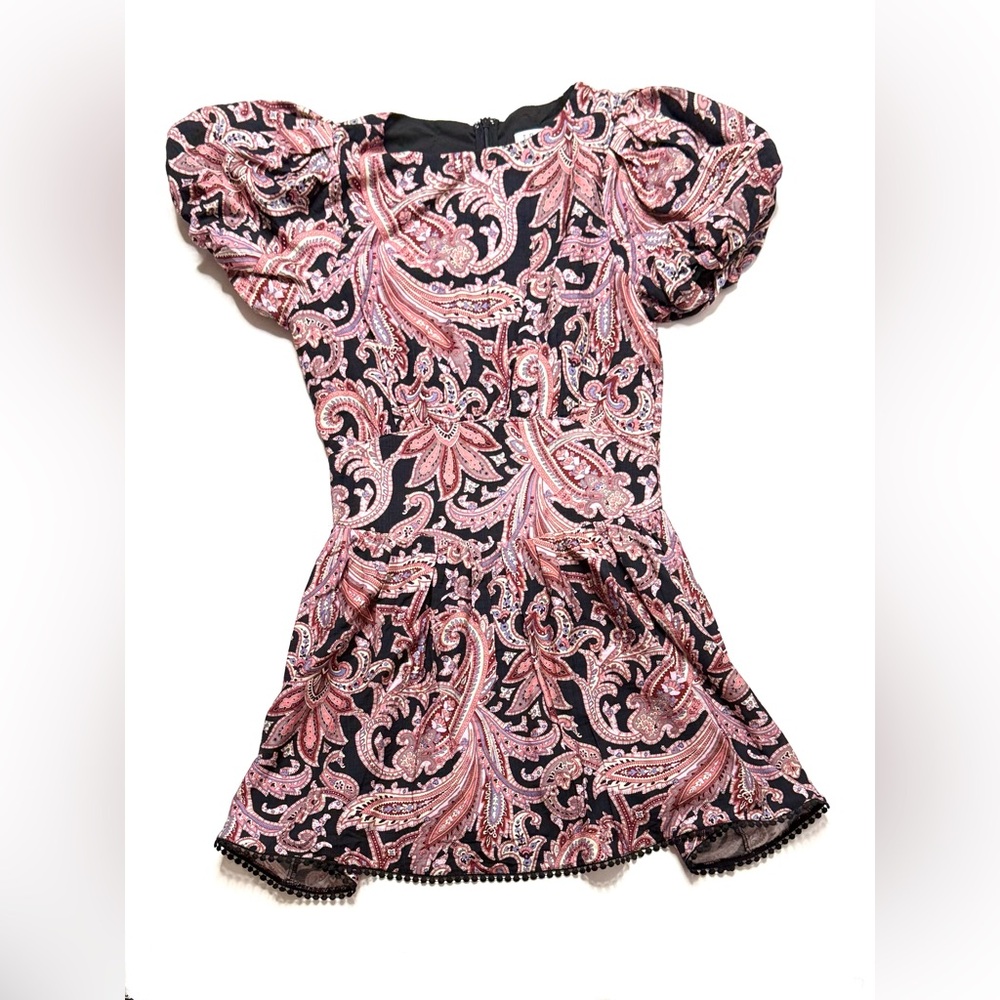 TCEC Pink and Black Paisley Fit &Flare Balloon Sleeves Dress Size Medium